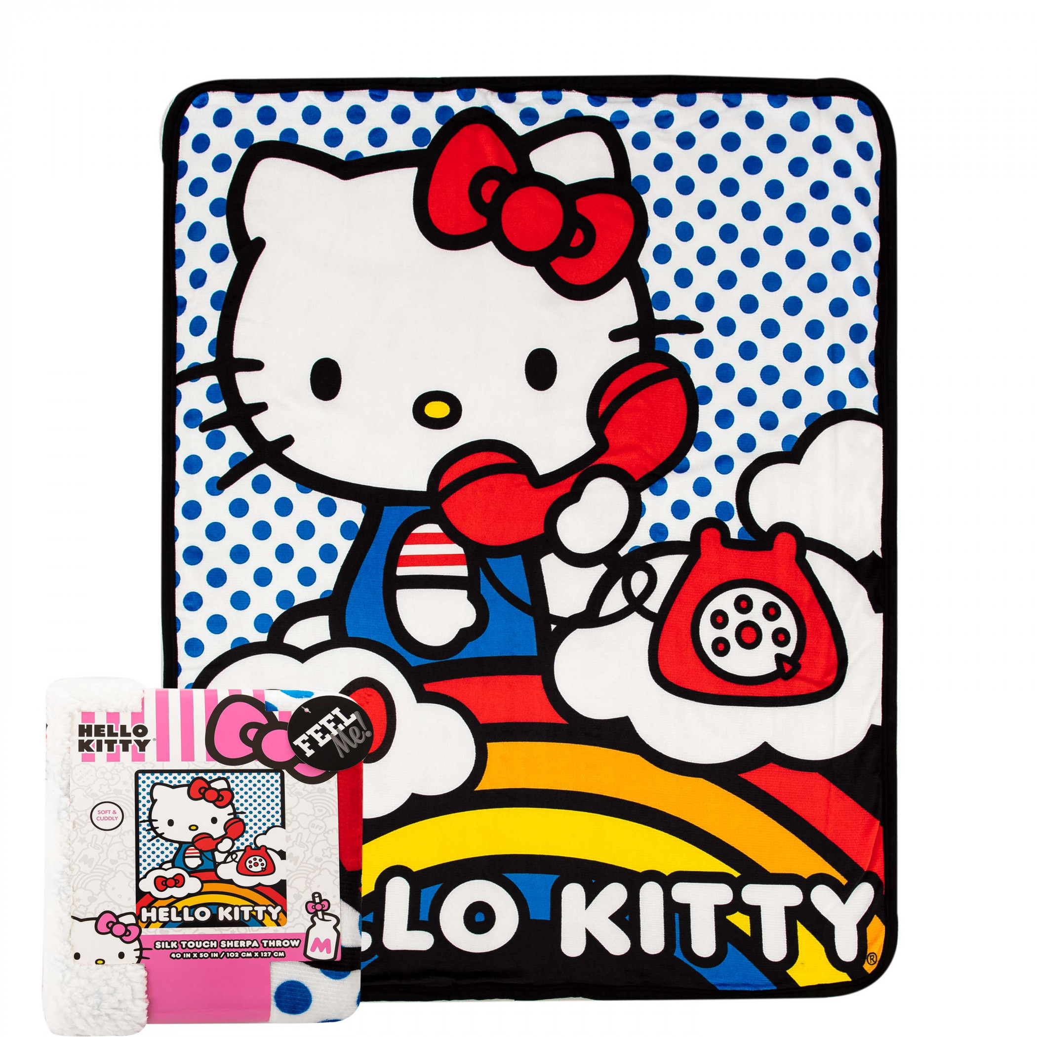 Hello Kitty On The Phone Silk Touch Sherpa Throw Blanket 40" x 50"